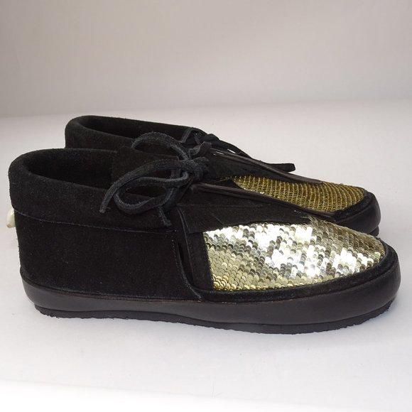 Figue  Lace Up Booties Sequin Moccasins Suede sz 5 - Picture 7 of 11